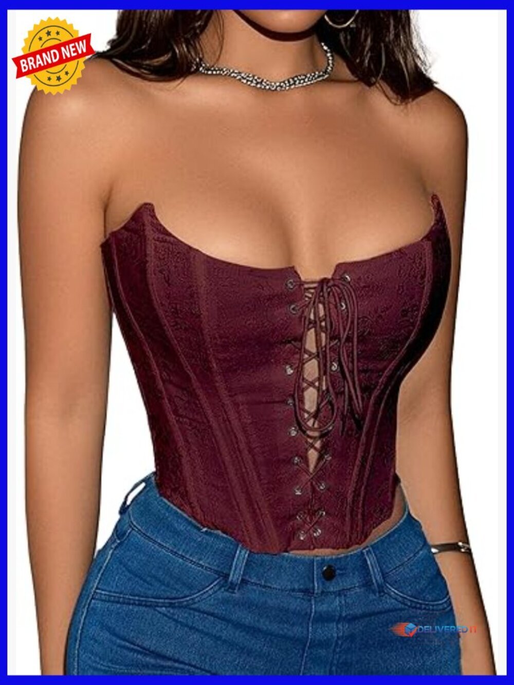 Overbust Corset Top Strapless Backless Lace-Up Bustier Crop Tank Y2K Going Out